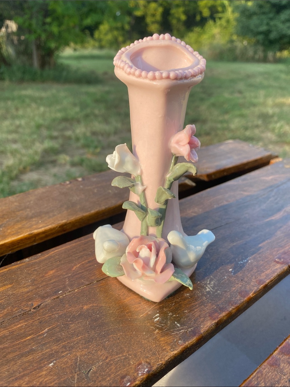 Vintage Lefton China (Japan) Pink Rose & Dove Bud Vase Japan 50s-70s MCM